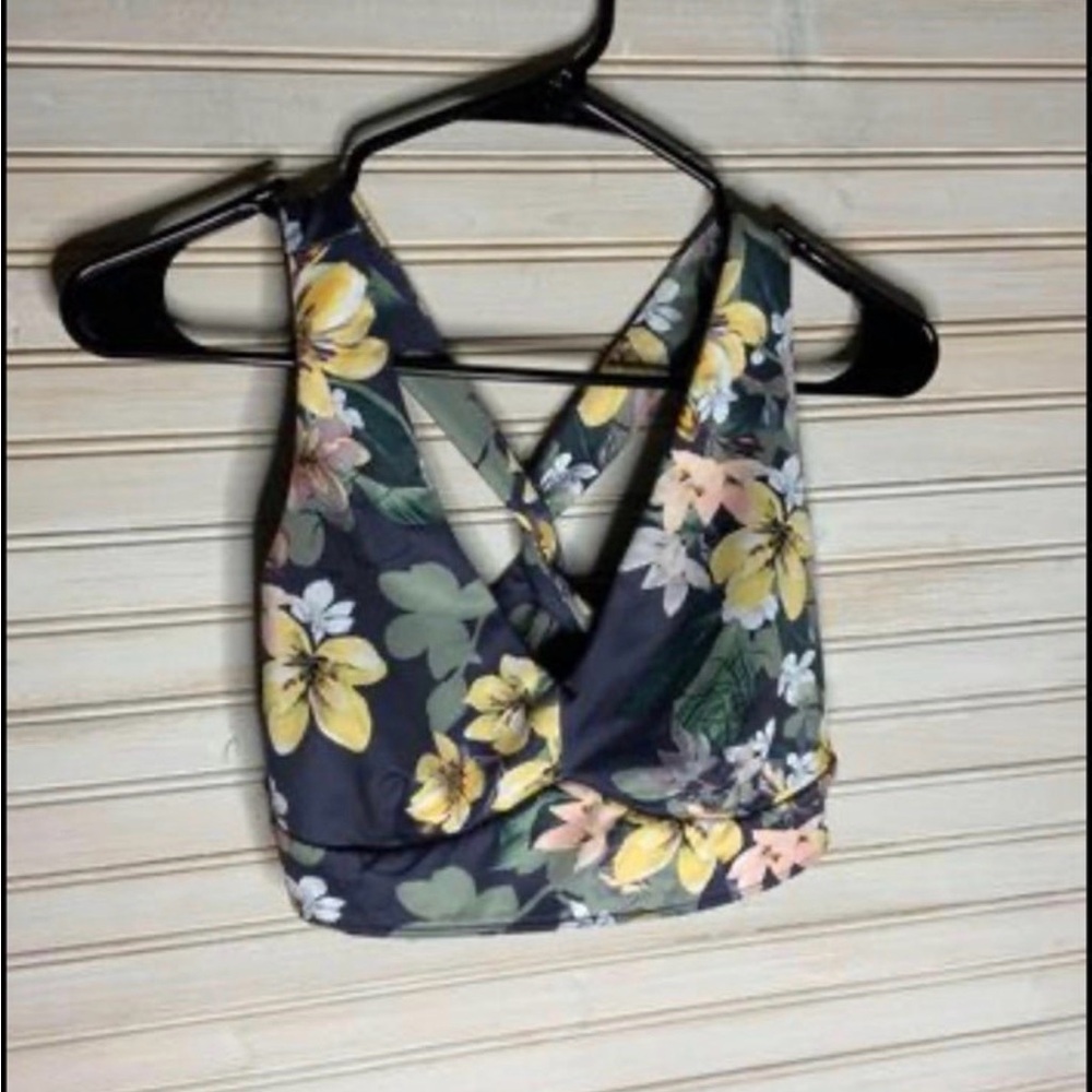 JoyLab Gray Floral Cross-Back Sports Bra or Yoga Top